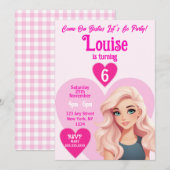 Roze Doll Meisje Besties Verjaardagsfeestje Kaart (Voorkant / Achterkant)