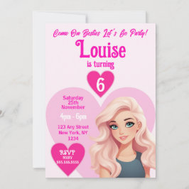 Roze Doll Meisje Besties Verjaardagsfeestje Kaart