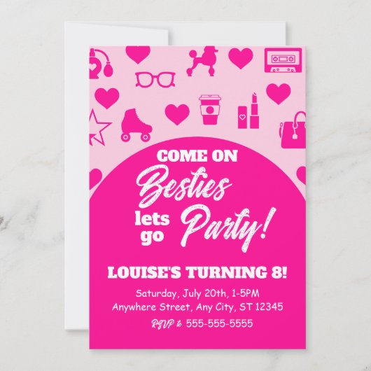 Roze Doll Meisje Mode Digitale Download Verjaardag Kaart (Voorkant)