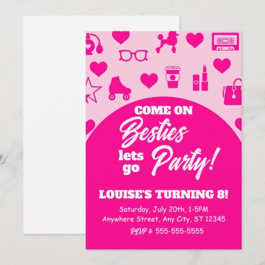 Roze Doll Meisje Mode Digitale Download Verjaardag Kaart (Voorkant / Achterkant)