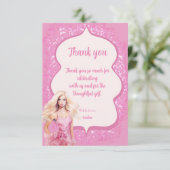 Roze Doll Meisje Verjaardagsfeestje Bedankkaart (Staand voorkant)