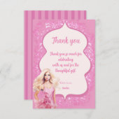 Roze Doll Meisje Verjaardagsfeestje Bedankkaart (Voorkant / Achterkant)