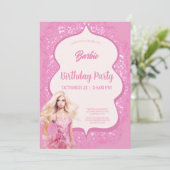 Roze Doll Meisje Verjaardagsfeestje Kaart (Staand voorkant)