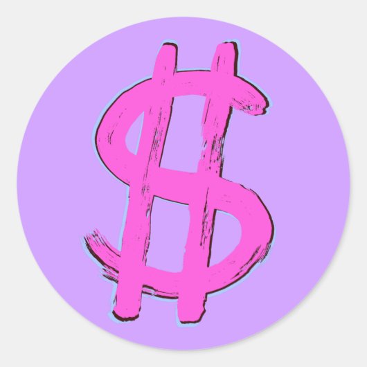Roze dollaire tekening ronde sticker (Voorkant)