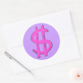 Roze dollaire tekening ronde sticker (Envelop)