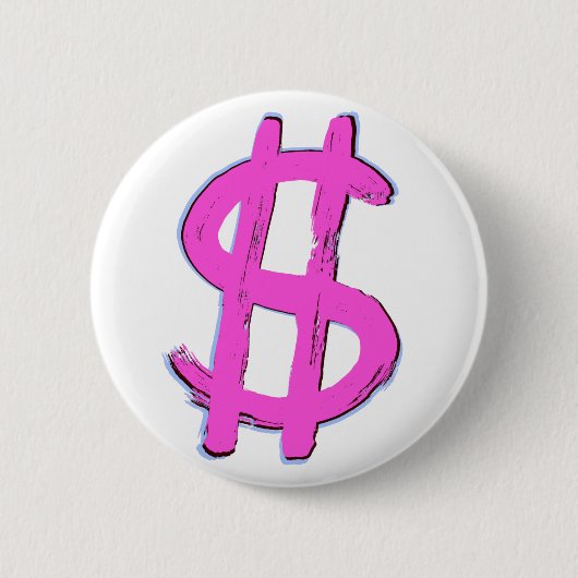 Roze dollarteken ronde button 5,7 cm (Voorkant)