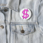 Roze dollarteken ronde button 5,7 cm (In situ)