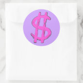 Roze dollarteken ronde sticker (Tas)