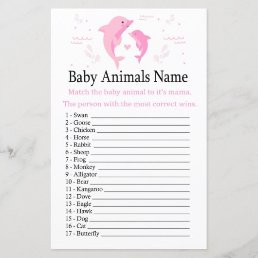 Roze Dolphin Baby Animals Naam Game (Voorkant)