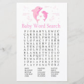 Roze Dolphin Baby shower Word Search Game (Voorkant)