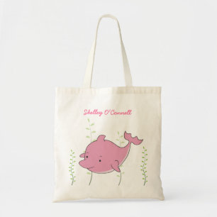 Roze Dolphin Girls School Book Library Canvas Bag Tote Bag