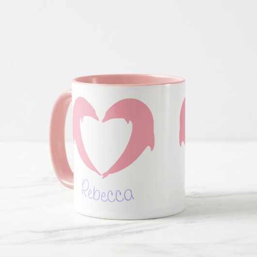 Roze Dolphin Heart Silhouette Mok met twee toonaan (Voorkant links)