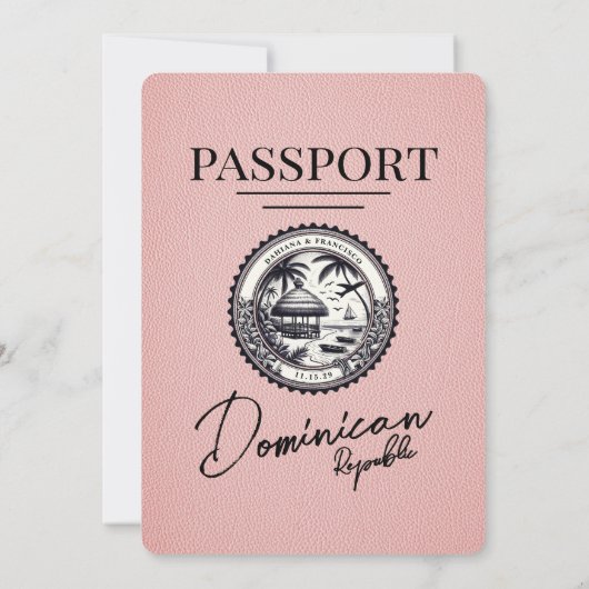 Roze Dominicaanse Republiek Paspoort bruiloft Kaart (Achterkant)