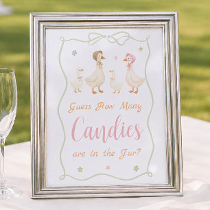 Roze Domme Gans Baby Shower Raad Hoeveel Poster