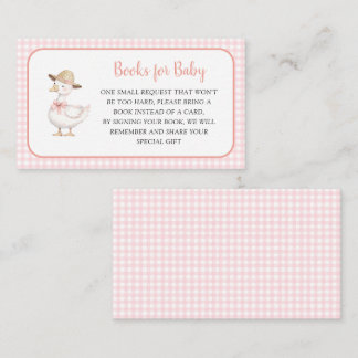 Roze domme gans cadeauverzoek voor babyshowerboek informatiekaartje