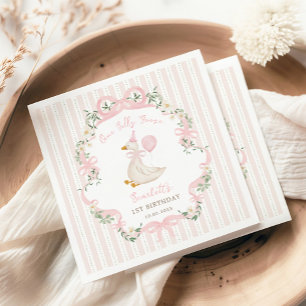 Roze Domme Gans Coquette Strik Eerste Verjaardag Servet