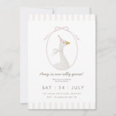 Roze Domme Gans Eerste Verjaardagsuitnodiging Kaart (Voorkant)