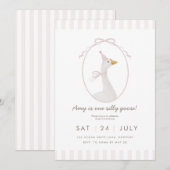 Roze Domme Gans Eerste Verjaardagsuitnodiging Kaart (Voorkant / Achterkant)