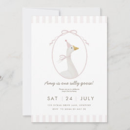 Roze Domme Gans Eerste Verjaardagsuitnodiging Kaart