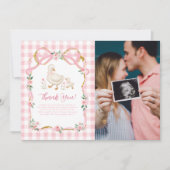 Roze Domme Gans Gingham Bloem Foto Bedankkaart (Voorkant)