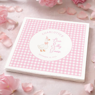 Roze Domme Gans Gingham Landelijke Eerste Verjaard Servet