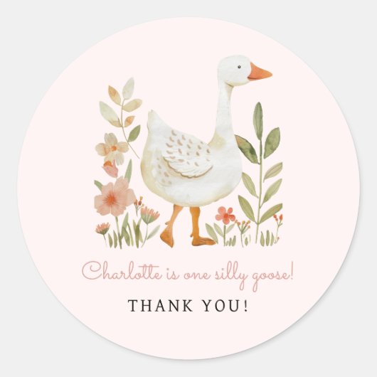 Roze Domme Gans Verjaardag Ronde Sticker (Voorkant)