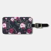 Roze & Donkerblauw Roos Patroon Aangepaste Naam Ad Bagagelabel (Voorkant horizontaal)