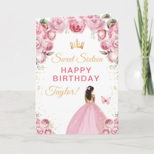 Roze donkere huid meisje Sweet Sixteen verjaardag Kaart