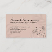 Roze donkere lichte sterren tussen handen visitekaartje (Achterkant)