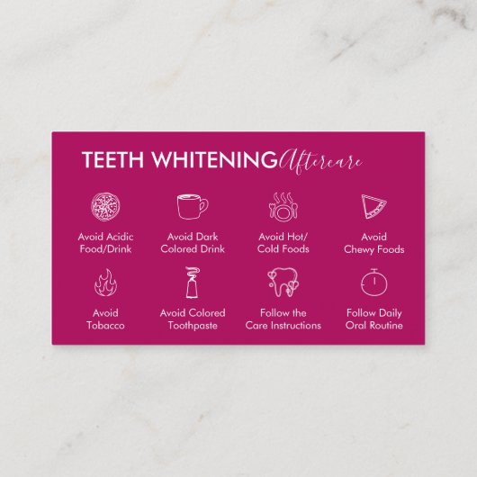 Roze donkere tinten Whitening Aftercare Tips Visitekaartje (Achterkant)