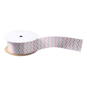 Roze, donkergrijs wit groot Chevron ZigZag patroon Satijnen Lint