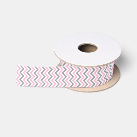 Roze, donkergrijs wit groot Chevron ZigZag patroon Satijnen Lint (Spoel)