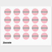 Roze, donkergrijze monogram, naam zwart lint ronde sticker (Vel)