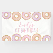 Roze Donut 1st Birthday Party Banner Backdrop (Horizontaal)