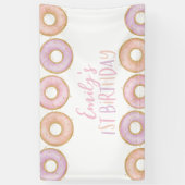 Roze Donut 1st Birthday Party Banner Backdrop (Verticaal)
