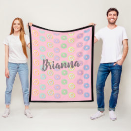 Roze donut Aangepaste naam Medium Fleece Blanket Deken