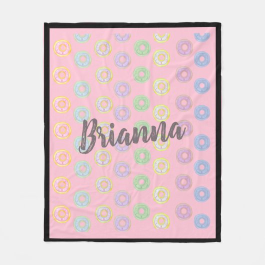 Roze donut Aangepaste naam Medium Fleece Blanket Deken (Voorkant)