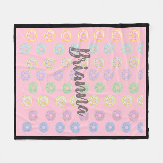 Roze donut Aangepaste naam Medium Fleece Blanket Deken (Voorkant (Horizontaal))