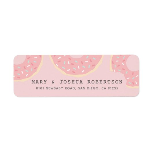 Roze donut adreslabel etiket (Voorkant)