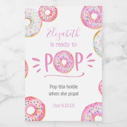 Roze Donut Baby Pop het Wanneer Ze Poppen Wijn Etiket (Enkel label)