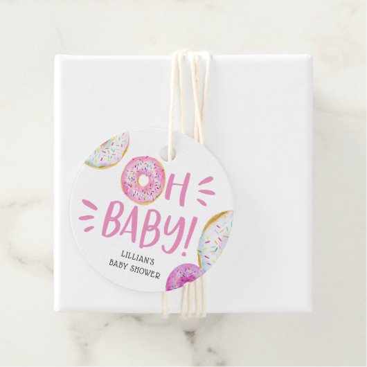 Roze Donut Baby Sprinkle Bedankjes Labels (In situ)