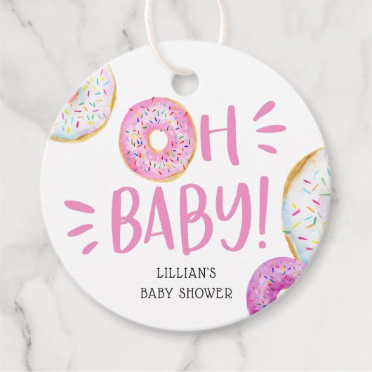 Roze Donut Baby Sprinkle Bedankjes Labels (Voorkant)