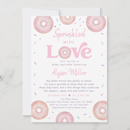 Roze Donut Baby Sprinkle besprenkeld met liefde Kaart (Voorkant)