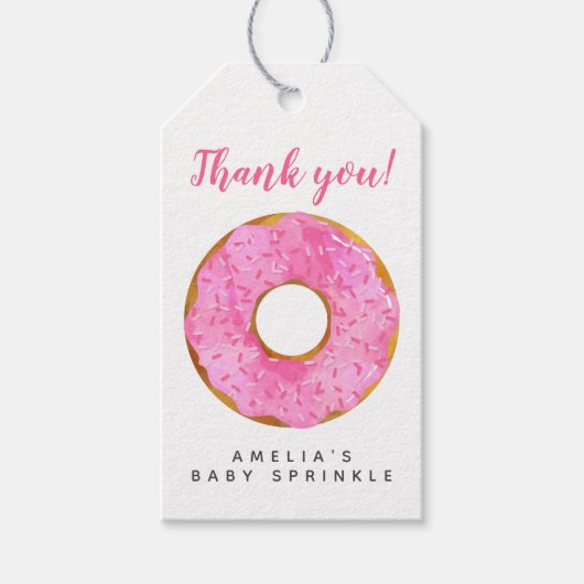 Roze Donut Baby Sprinkle Dank u Cadeau Labels Cadeaulabel (Voorkant)