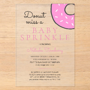 Roze Donut Baby Sprinkle Meisje Baby Shower Acryl Uitnodigingen