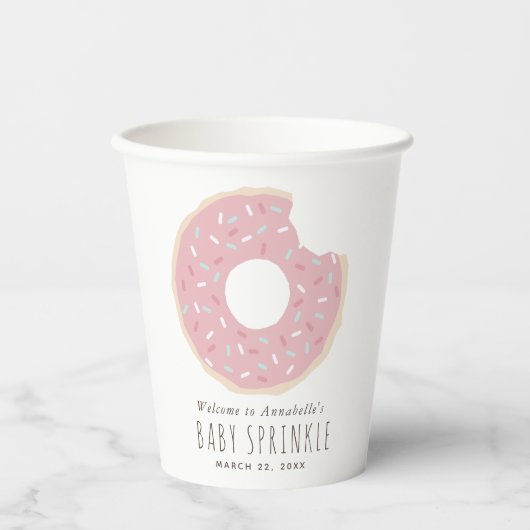 Roze Donut Baby Sprinkle Paper Cups Papieren Bekers (Voorkant)