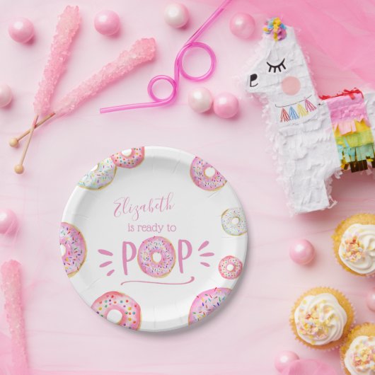 Roze Donut Baby Sprinkle Papieren Bordje (Feest)