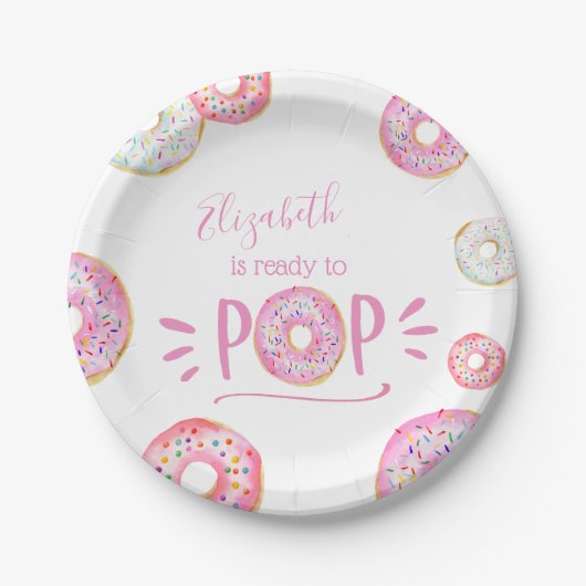 Roze Donut Baby Sprinkle Papieren Bordje (Voorkant)