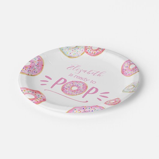 Roze Donut Baby Sprinkle Papieren Bordje (Gekanteld)