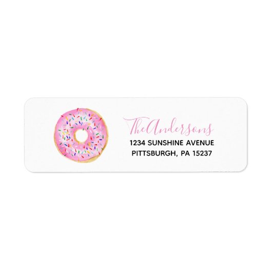 Roze Donut Baby Sprinkle retouradres Etiket (Voorkant)